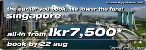 Tiger airways Latest Deal for Colombo – Singapore flight Deal for Rs. 7,500.00