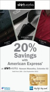 20% Discounts for American Express Card at Shirt works