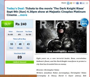 40% off on The Dark Knight Rises movie show on 9th September 2012 at Majestic Cineplex Platinum Cinema
