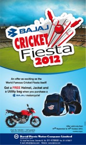  Bajaj Cricket Fiesta 2012 offer from 9th September to 10th October 2012