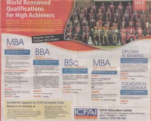ICFAI Sri Lanka Invites Applications for Degree Programmes September 2012