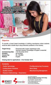 Diploma in Clothing Manufacturing Management Part time Programme in Srilanka