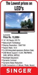 Lowest Prices for LED TV from Singer