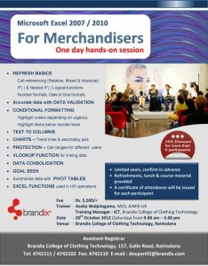 Microsoft Excel 2007 2010 for Merchandisers – Brandix College of Clothing Technology