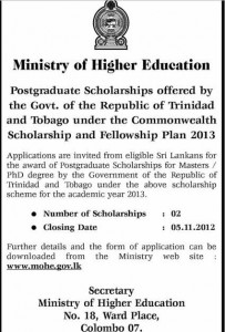 Postgraduate Scholarships – Government of Trinidad and Tobago