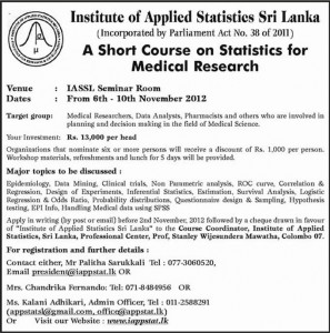  Short course on Statistics for Medical Research