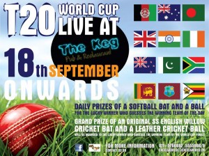 Twenty 20 World Cup Live at “The Keg Pub & Restaurant” from 18th September 2012