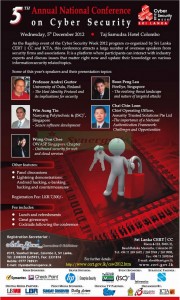 5th Annual National Conference on Cyber Security in Srilanka- 5th December 2012