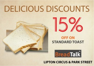 Breadtalk today’s offer – 15% Off on Standard Toast