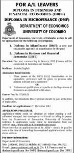 Diploma in Business and Financial Economics (DBFE) & Diploma in Micro Finance (DMF) Course by University of Colombo