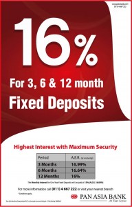 Highest Interest Rate for Fixed Deposits from Pan Asia Bank