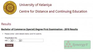 Bachelor of Commerce (Special) Degree First Examination – 2010 Result