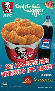 Buy KFC 12 Pc Bucket and gets 1.5l Pepsi for FREE – Till 31st December 2012