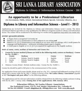 Diploma in Library and Information Science – Level 1 – 2013