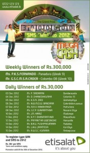 Etisalat Mega Cash Prize Winners for 2012 – Name List attached