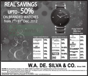 Up to 50% Discounts for Branded Watches from 7th – 31st December 2012