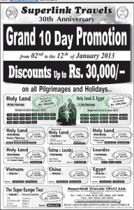 10 Days promotion on all Pilgrimages and Holidays by Superlink Travels