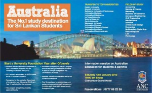 ANC Study in Srilanka and transfer to top Universities in Australia – Meets Officials on 12th January 2013
