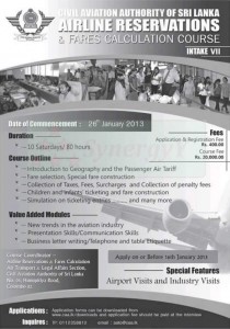 Airline Reservation & Fares Calculation course by Civil Aviation Authority of Srilanka – 26th January 2012