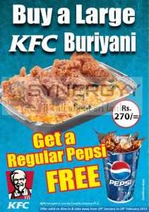 Buy a Large KFC Buriyani and get a regular Pepsi for FREE from 29th Jan to 28th Feb 2013