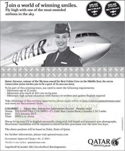 Cabin Crew Vacancy for Qatar Airways – (Females Only)