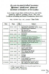Certificate in Banking and Finance Examination, March 2013 Time Table