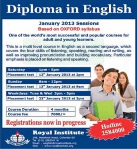 Diploma in English January 2013 – Royal Institute