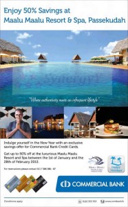 Enjoy 50% Savings at Maalu Maalu Resort b Spa, Passekudah for Commerical Bank Credit Card – 1st Jan to 28th Feb 2013