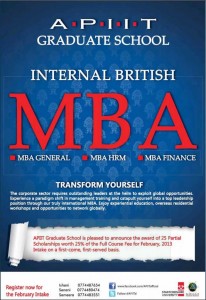 Internal British MBA from APIIT Srilanka – Partial Scholarships available for February 2013 Intakes