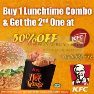 KFC Lunchtime Combo 50% off for 2nd Order – Valid till 31st January 2013
