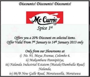 Mc Currie Spice 1st – Discount upto 20% from 7th to 14th January 2013