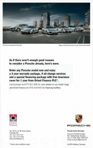 Porsche Centre Srilanka Offer 4 Years Warranty Package