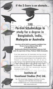100 Partial Scholarships to study for a degree in Bangladesh, India, Malaysia or Australia by Institute of Vocational studies