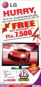 32” LG LED TV for Rs. 64,990.00 & obtain free Gift voucher