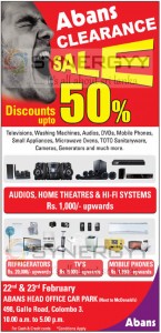 Abans Clearance Sale Discounts up to50% - 22nd and 23rd February 2013