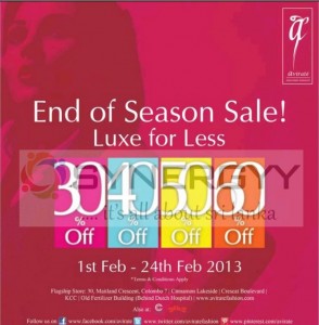 Avirate End of Season Sales 30% to 60% off from 1st to 24th February 2013