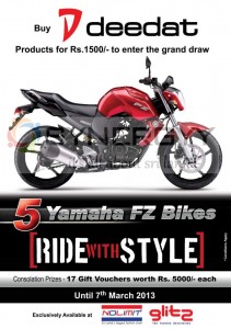 Buy Deedat Branded Products at Nolimit or Glits and stand a chance to win Yamaha FZ Bikes