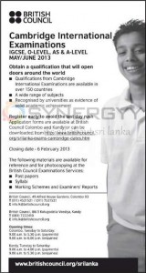 IGCSE, O-LEVEL, AS & A-LEVEL MAYJUNE 2013 Cambridge International Examinations – Closing date 6 February 2013