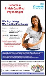 MSc Psychology and MSc Applied Psychology from Coventry University
