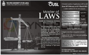 Master of Law from The Open University of Sri Lanka 