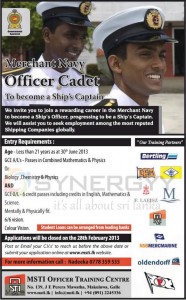 Merchant Navy Officer Cadet Programme by MSTI – apply before 28th February 2013