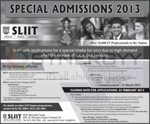 SLIIT Degree Programme- Admission 2013