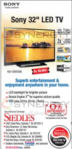 Sony 32" LED TV for Rs. 69,990.00 – February 2013