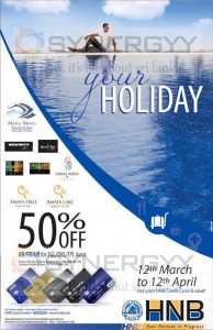 50% off for Maalu Maalu and Amaya Resorts for HNB Credit Cards from 12th March to 12th April 2013