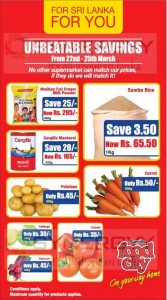 Cargills Food city Unbeatable Prices From 22nd to 25th March 2013