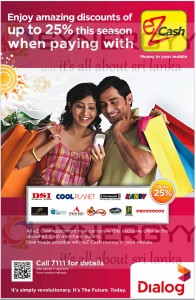 Dialog EZ Cash 25% Off – offer valid till 7th April 2013