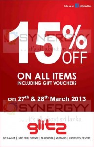 Glitz 15 % off on 27th and 28th March 2013