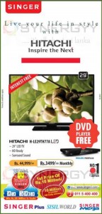 Hitachi 29” TV for Rs. 44,999.00 with Free gift of DVD Player