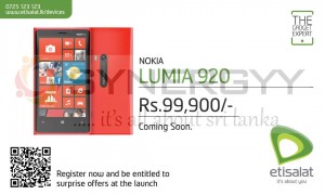Nokia Lumia 920 Price in Srilanka – Rs. 99,900.00 from Etisalat
