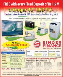 Singer Finance Fixed Deposits Interest Rates and Free Gifts till SinhalaTamil New Year